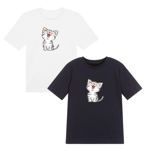 Tiger Cat T-shirt Kids Unisex Cartoon Tee Top Cute Smiley Cat Kids Fashion