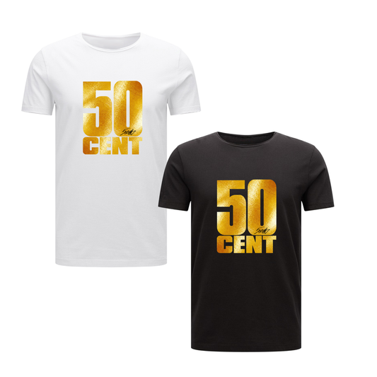Gold logo 50 Cent Top Men's T-shirt Hip Hop Rap Tee 50 Cent Rock Party Legend Tour
