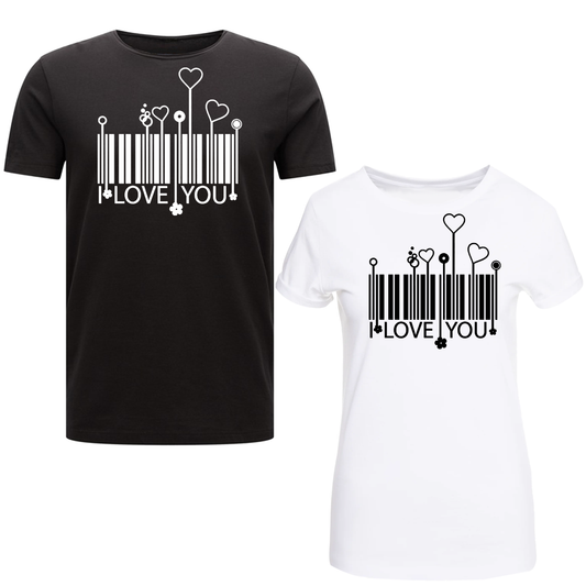 I Love You Barcode Design Couple Matching Valentine's T-Shirt Top Lovers Gift